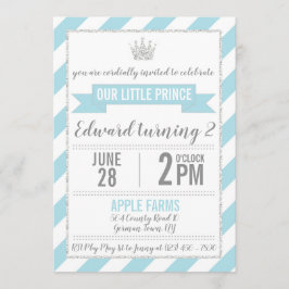 Blåblått Silver Glitter Prince Birthday-inbjudan Inbjudningar