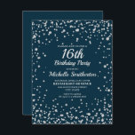 Blåblått Silver Glitter Sweet 16 Birthday Kort<br><div class="desc">Elegant marinblått med silver diamant glitter 16:e födelsedagsfest inbjudan för tonåring flickor. Kontakta oss om du behöver hjälp med anpassning eller om du vill begära matchande produkter.</div>