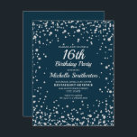 Blåblått Silver Glitter Sweet 16 Birthday Kort<br><div class="desc">Elegant marinblått med silver diamant glitter 16:e födelsedagsfest inbjudan för tonåring flickor. Kontakta oss om du behöver hjälp med anpassning eller om du vill begära matchande produkter.</div>