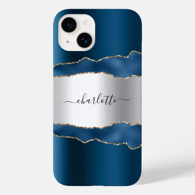 Blåblått silver guld agate marble namn-manus (Baksida)