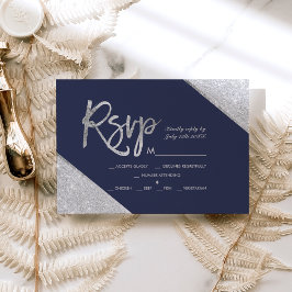Blåblått skript för silver glitter bröllop OSA Kort