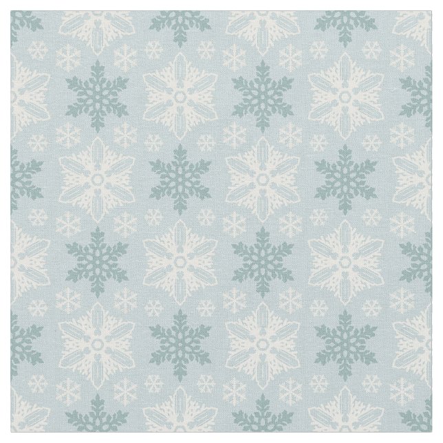 Blåblått Teal White Snowflake Mönster Tyg (Närbild)