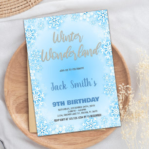 Blåblått Vinter Wonderland Birthday-inbjudningar Inbjudningar