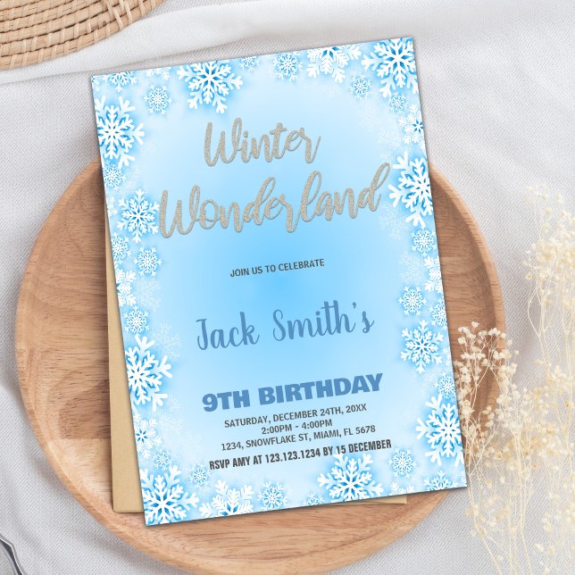 Blåblått Vinter Wonderland Birthday-inbjudningar Inbjudningar (Winter Wonderland Birthday Invitations Blue)