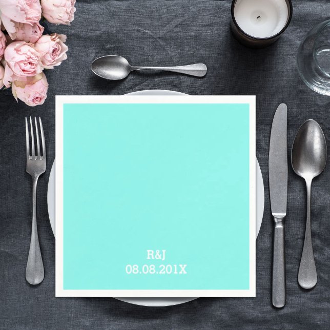 Blåblåturkos akva blå bröllop pappersservett (robin's egg blue turquoise aqua blue wedding paper napkins)