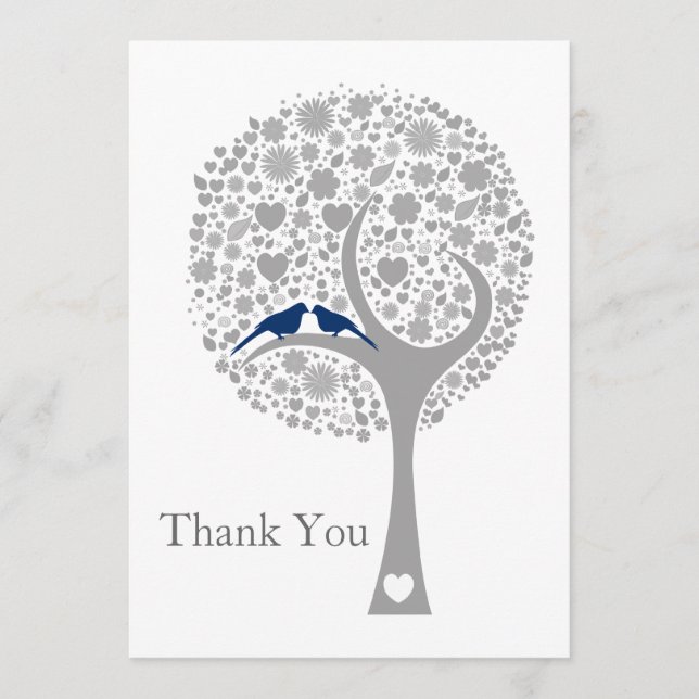 Blåblåvitfåglar bröllop Tack Kort (Framsida)