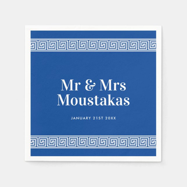 Blåblöjor för bröllopsfest av grekiska nyckel mean pappersservett (Framsidan)