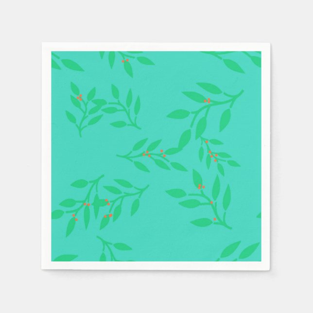 Blåblöjor från Berries och Löv på en blå bakgrund Pappersservett (Framsidan)