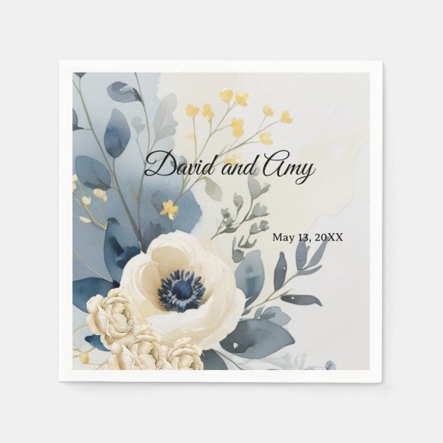 Blåblöjor, gräddblöjor och blyertservetter av vit  pappersservett (Framsidan)