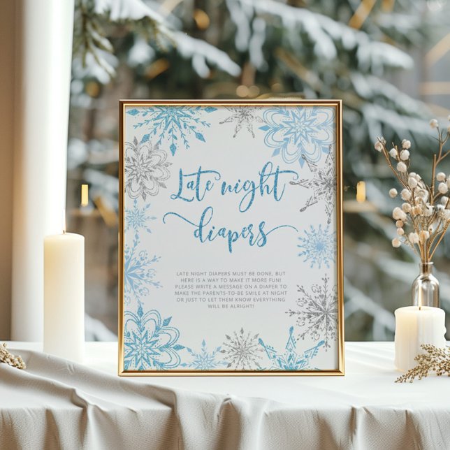 Blåblöjor i silver snöflingor, sena nattblöjor Pos Poster (Skapare uppladdad)