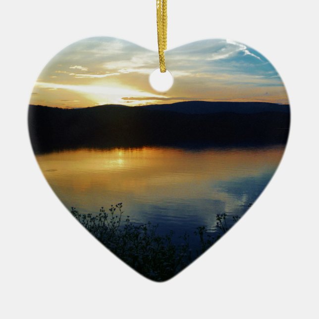 Blåblomma, blå solnedgång julgransprydnad keramik (Framsidan)