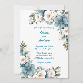 Blåblomma i guld (Färg bak): Bröllopsinbjudan Inbjudningar