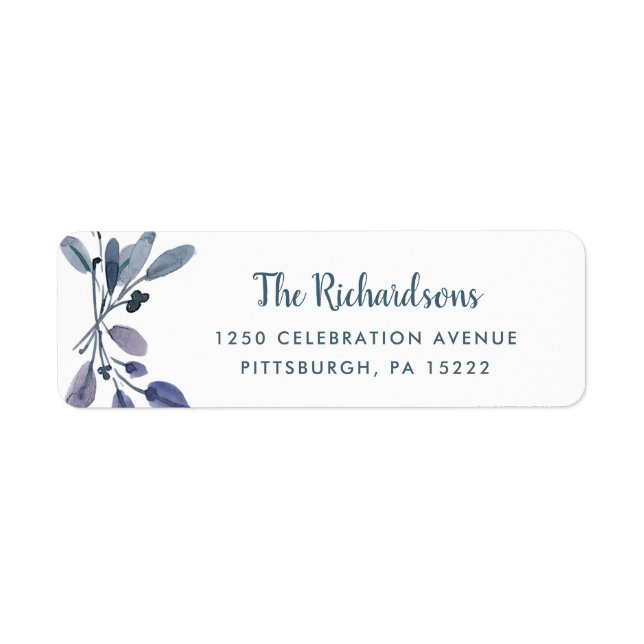 Blåblomma på vitt returadress etikett (Framsidan)