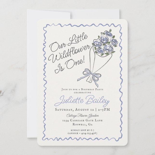 Blåblommande marknadsgrupp FBirthday-inbjudan Inbjudningar (Framsida)