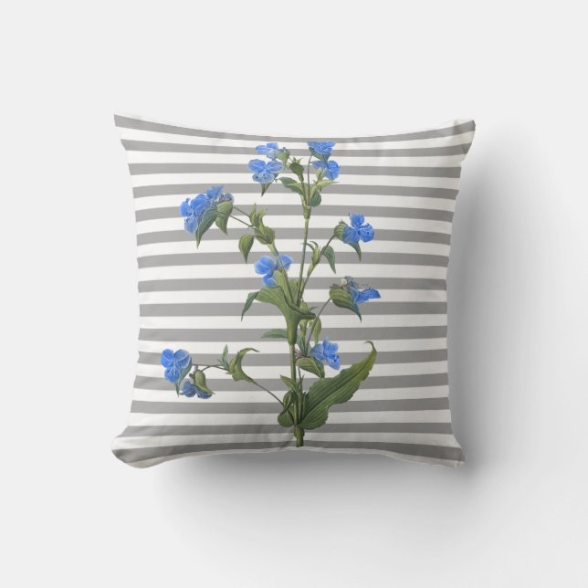 Blåblommans dubbla i rand grått kudde (Framsida)