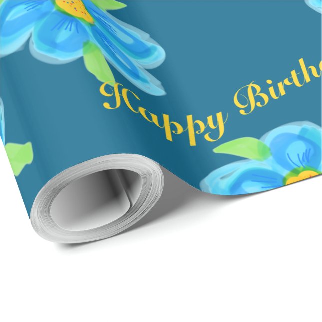 Blåblommat med Gult Presentpapper (Rullad Hörn)