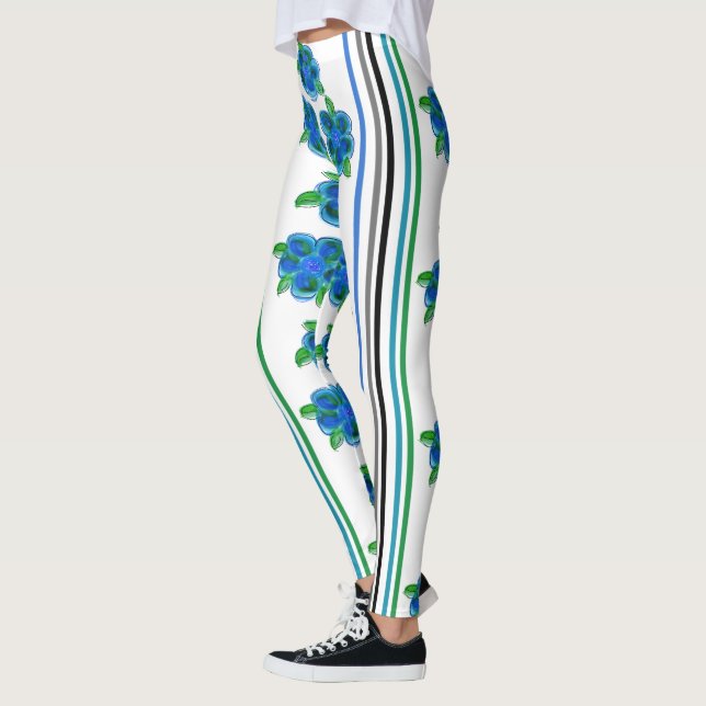 Blåblommat med Rand Leggings (Vänster)