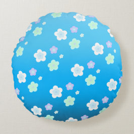 Blåblommig blommigt Övertoning, färglös Mönster Rund Kudde