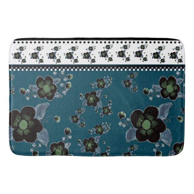 Blåblommig designer badrumsmatta (Framsidan)