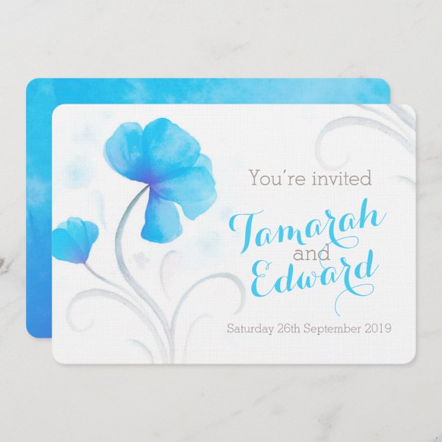 Blåblommig grått-inbjudan inbjudningar (Fram/baksida)