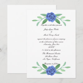 Blåblommig inbjudan till Greenery Foliage Wedding 