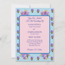 Blåblommig inbjudan till Shabby chic-blommor