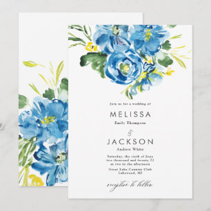 Blåblommig inbjudan till Watercolor Blue Bouquet-b