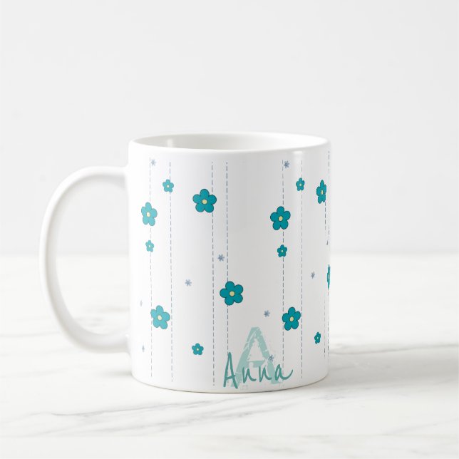 Blåblommig kaffekaffe i Namn i modern Monogram Mug Kaffemugg (Vänster)