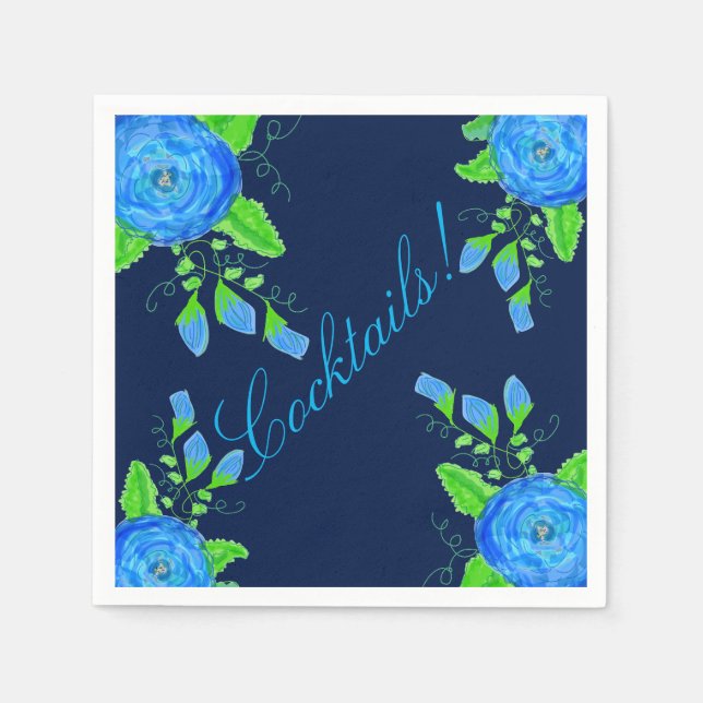 Blåblommig marin pappersservett (Framsidan)