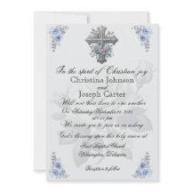 Blåblommig Ro och Kor Christian Wedding inbjudan