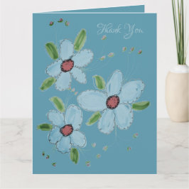 Blåblommig Tack Kort