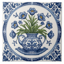 Blåblommiga blommor 2 kakelplatta