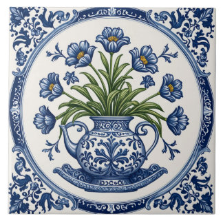 Blåblommiga blommor 2 kakelplatta