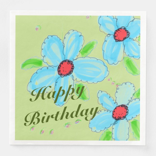 Blåblommiga Pappra Party-blöjor Pappersservett (Framsida)