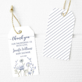 Blåblommiga pojke-dusch tack märkrn presentetikett