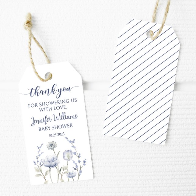 Blåblommiga pojke-dusch tack märkrn presentetikett (Skapare uppladdad)