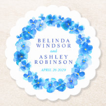 Blåblommiga underlägg av kransfärgade vattenfärger