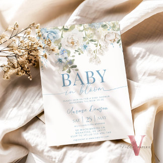 BlåBlommigt BABY I BLOMMMA-inbjudan till babyvisni Inbjudningar
