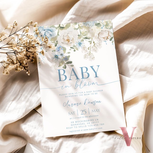 BlåBlommigt BABY I BLOMMMA-inbjudan till babyvisni Inbjudningar (Skapare uppladdad)