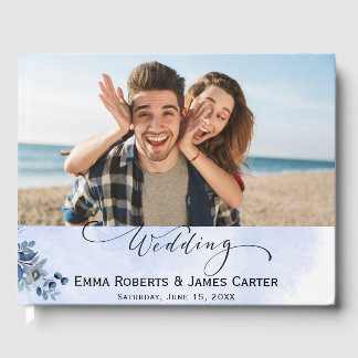 BlåBlommigt Bröllop Classic Guest Bok