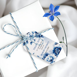 Blåblommigt Chinoiserie boybaptism Tack Presentetikett