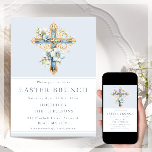 BlåBlommigt Kor Religiösa Påsk Brunch Inbjudningar