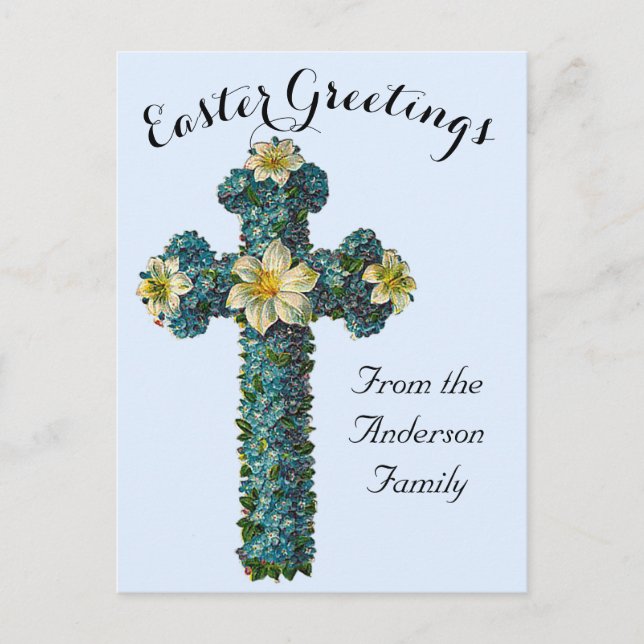 BlåBlommigt Kor Vintage Påsk Religiösa Vykort (Framsida)