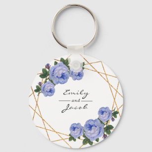 BlåBlommigt Wed Elegant Guld Glitter Geometric Nyckelring