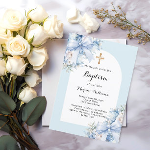 Blåblommigtar kor-pojkens baptism inbjudningar