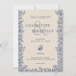 Blåblommigtens botaniska elegant vintage bröllop inbjudningar