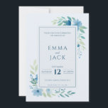 Blåblommigtens botaniska gräns moderna inbjudningar<br><div class="desc">Denna mjuka och elegant bröllop-design blandar på ett vackert sätt delikata blåa vattenfärgblommor med bläckfiskaccenter i grönten, framtagna av en förfinad blommigt gräns som framkallar en färsk vår-trädgård. Layouten centrerar en romantisk, naturinspirerad ram i en subtil blå låda, kompletterad med ren, tidlös klassisk serif-typografi för enkel läsbarhet. Den här utformningen...</div>