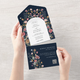 Blåblommor alla i en bröllopsinbjudan