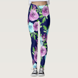 Blåblommor av lila blommigt mönster leggings