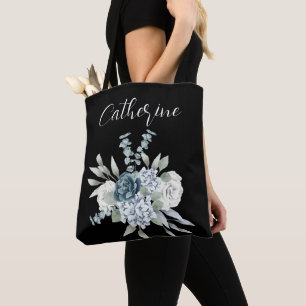 Blåblommor Boho Script Personlig Namn Tygkasse